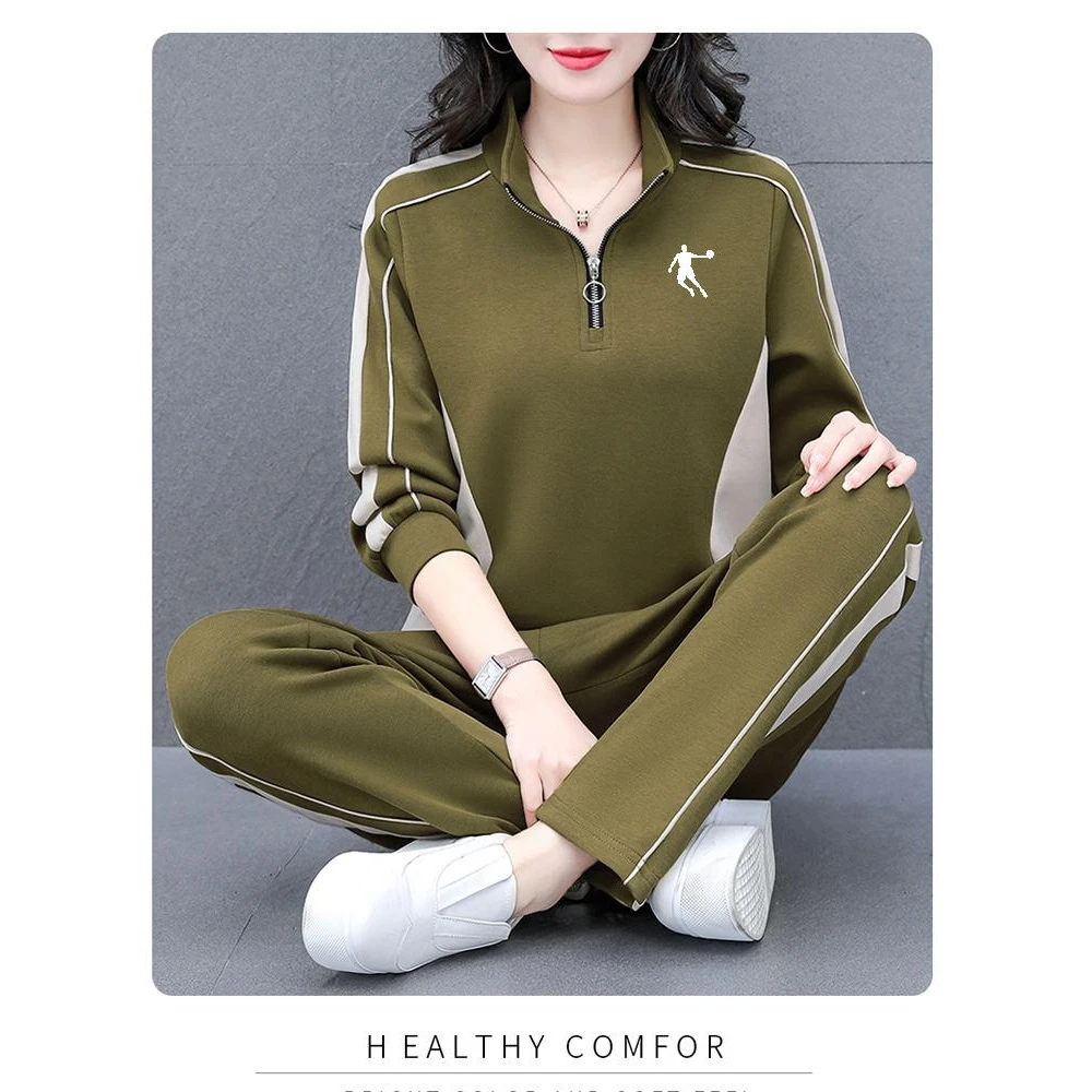 乔丹青年半拉链休闲运动套装女春秋季加绒卫衣休闲服两件套