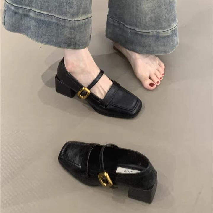 复古玛丽珍鞋女2024年秋季法式气质优雅配裙子方头浅口粗跟通勤鞋