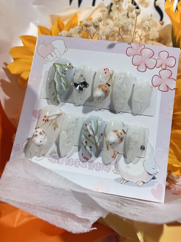 水彩肥啾纯手工制作定制穿戴甲甲片美甲