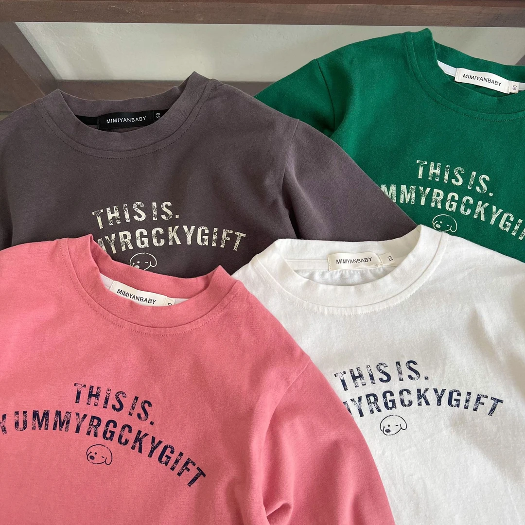 儿童长袖T2025春新品男女童胸前印花字母T宝宝圆领打底衫