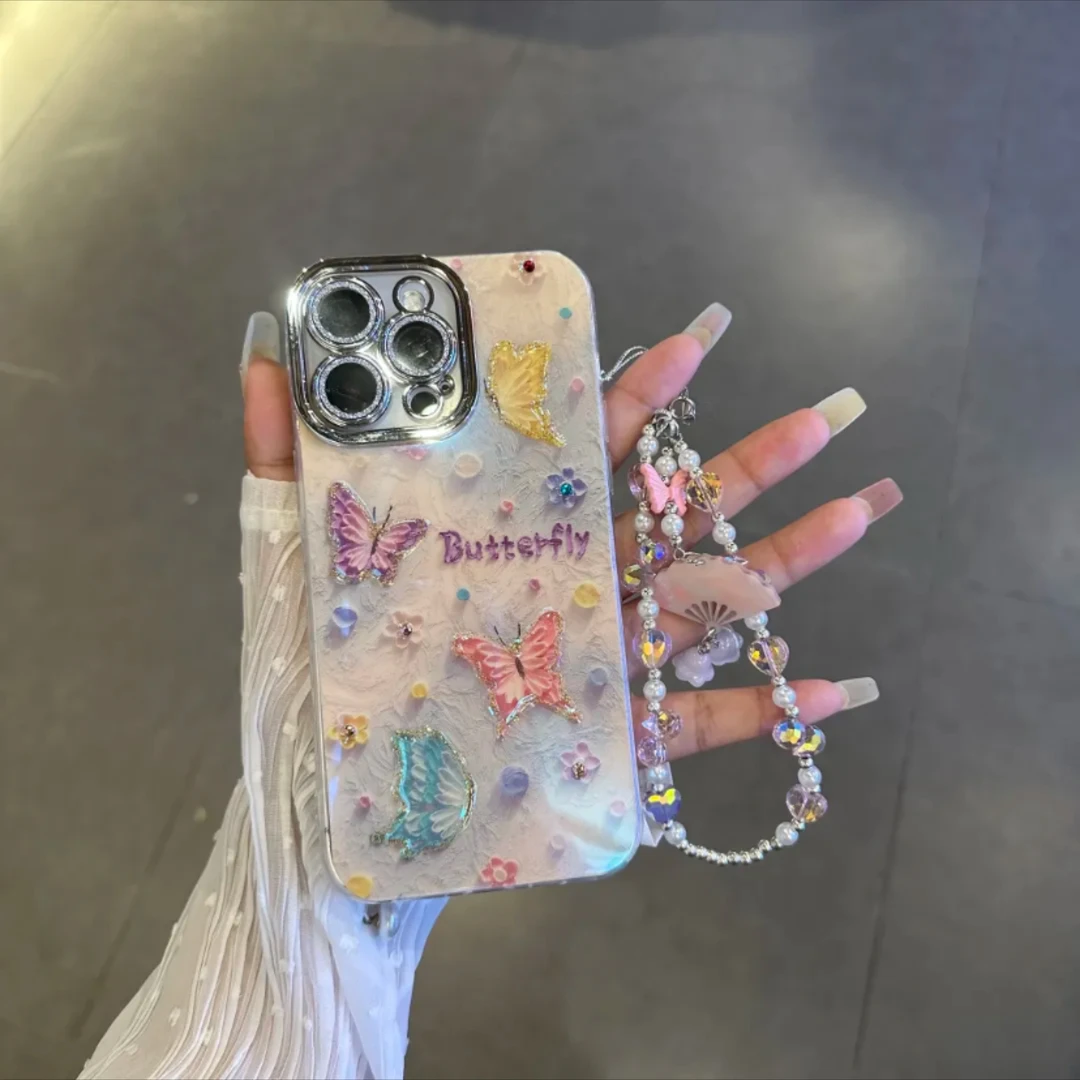 ins风油画蝴蝶适用苹果15promax手机壳iPhone14Pro女13小众12/11