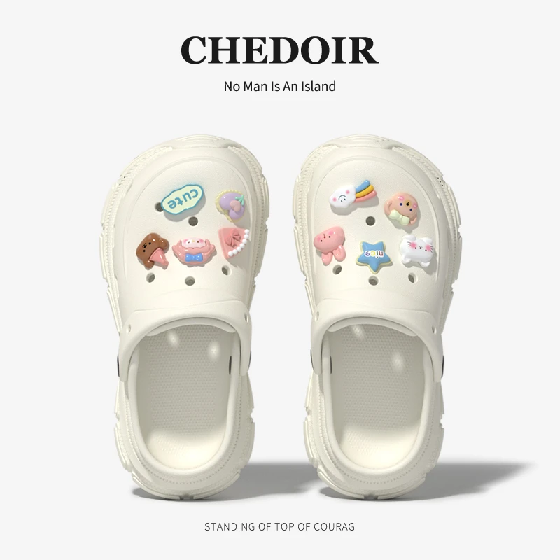 chedoir方块洞洞鞋女夏季户外穿情侣包头ins拖鞋男厚底百搭沙滩鞋