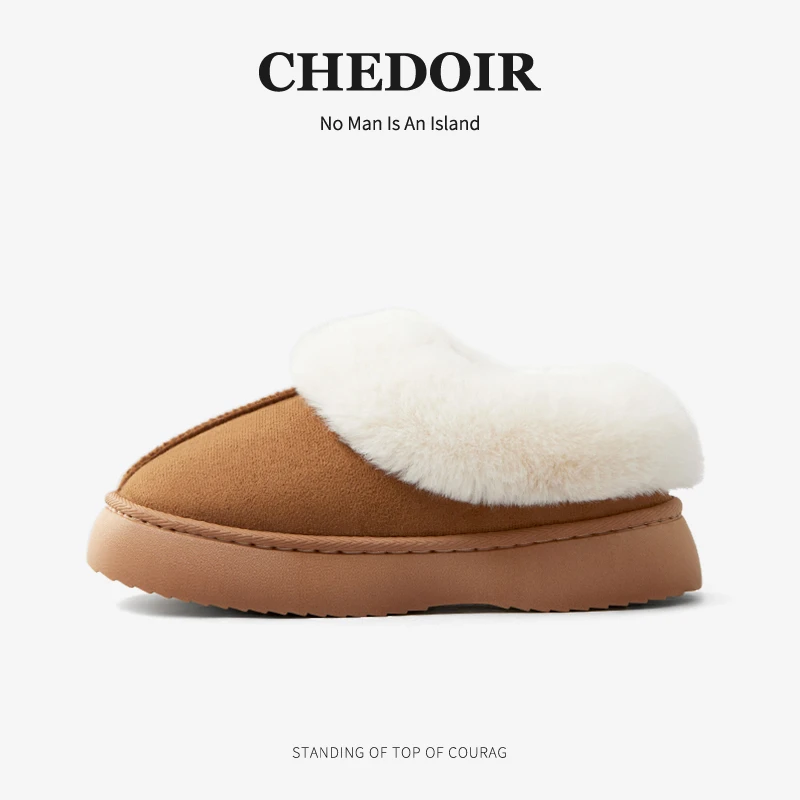 【断码清仓】chedoir秋冬复古男士毛绒勃肯棉拖鞋外穿时尚保暖棉鞋