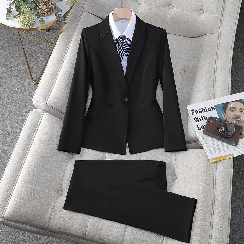 西装套装女大码胖mm200斤酒店前台工作服职业套装女面试大学生秋