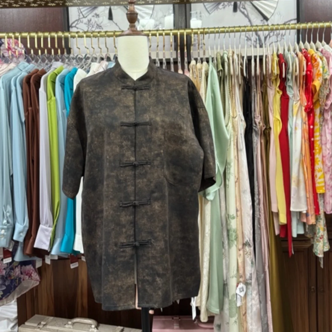 100%桑蚕丝男士香云纱上衣