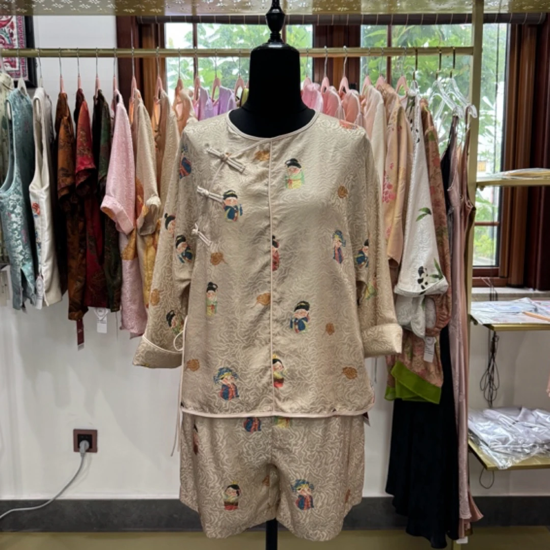 100%桑蚕丝小糖人小熊猫套装中国风