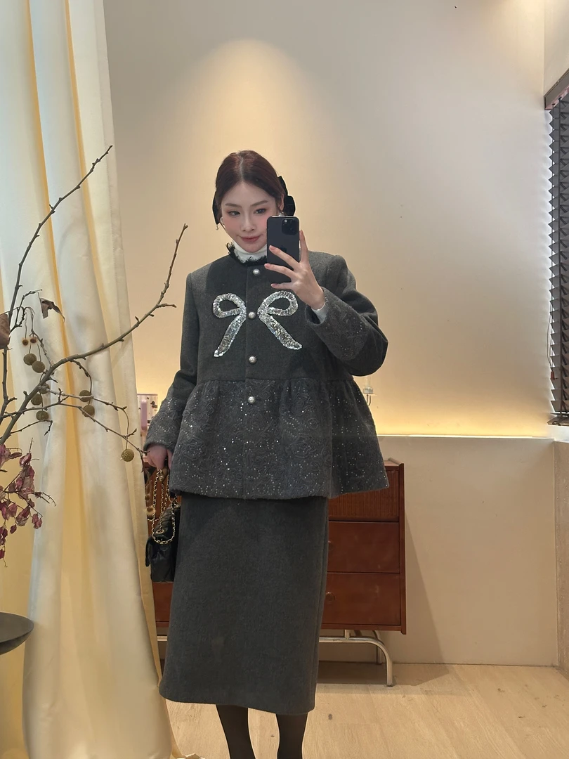 小闻 原创设计 【蝴蝶少女】上衣羽绒服  套装