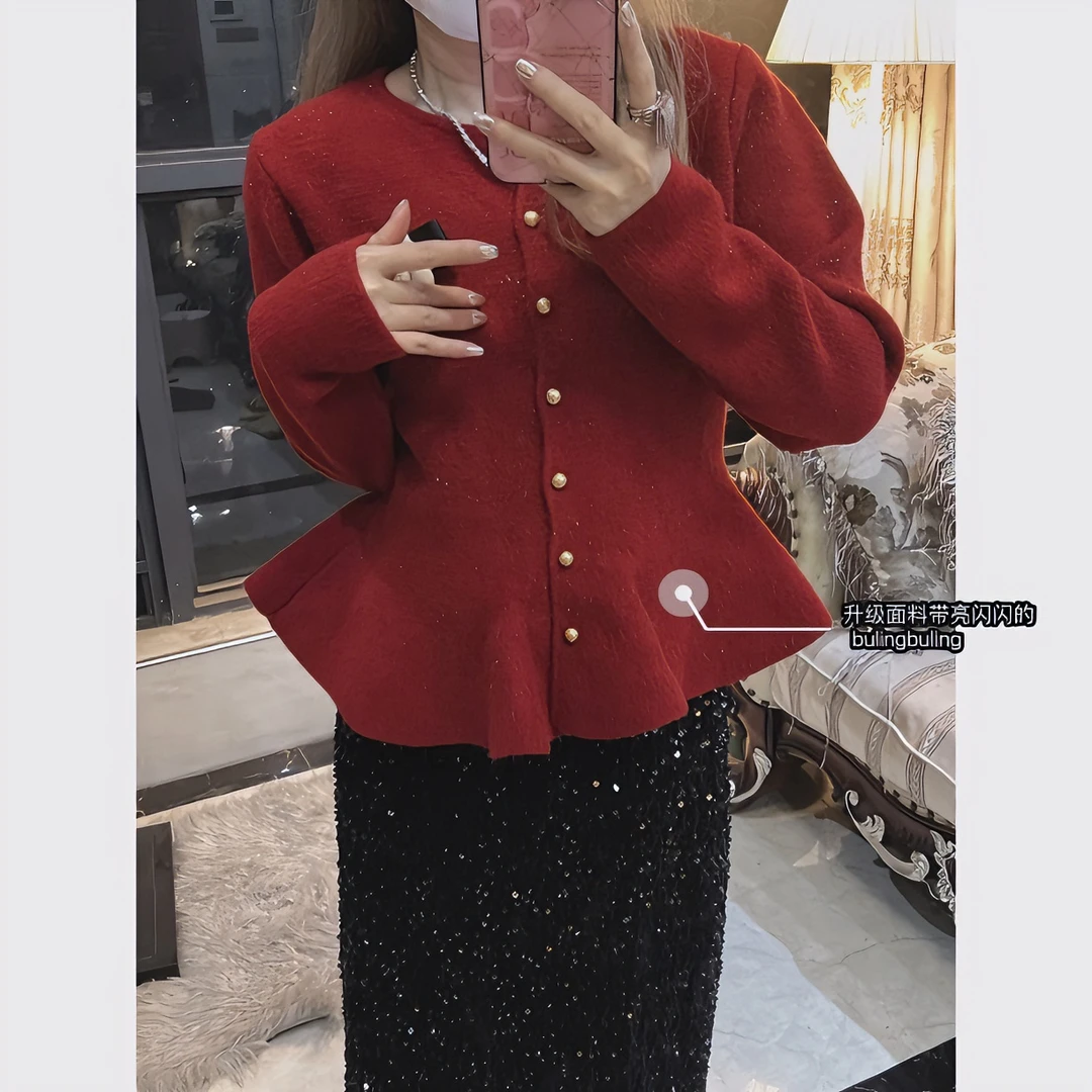 香奶奶081细闪法式加厚毛衣小香风显瘦百搭名媛气质针织开衫秋冬