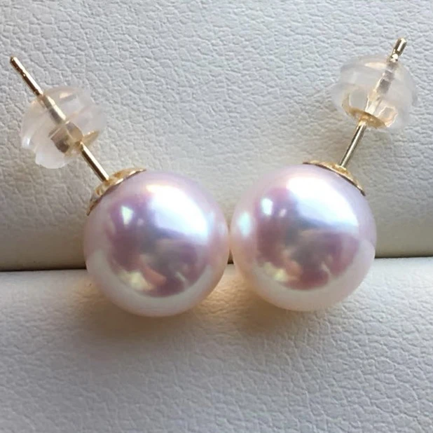 海水akoya珍珠耳钉 天女极光 18K金小灯泡素钉 多样性发一对