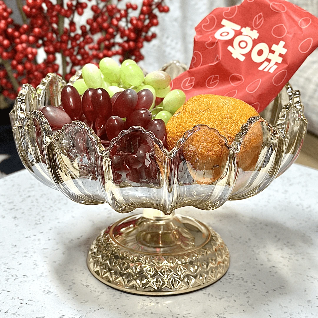 钻石合金水晶玻璃家用果盘造型高级超大容量水果盘实用
