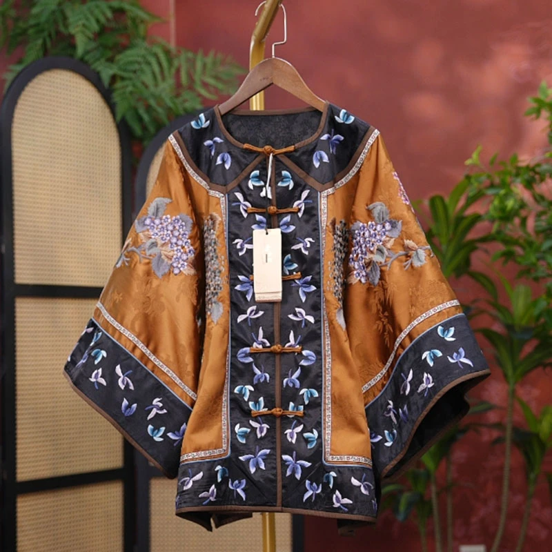 素女馆新款中式长袖复古中国风设计师款双层重工刺绣外套