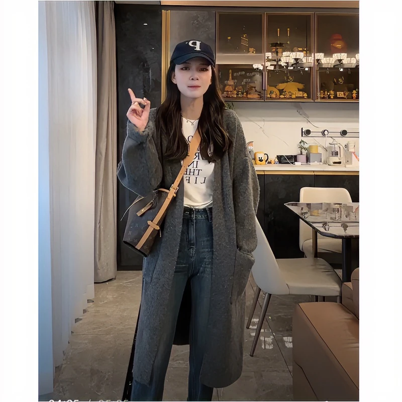 春秋新款慵懒风针织毛衣中长款开衫女宽松外套韩版高级感六一同款