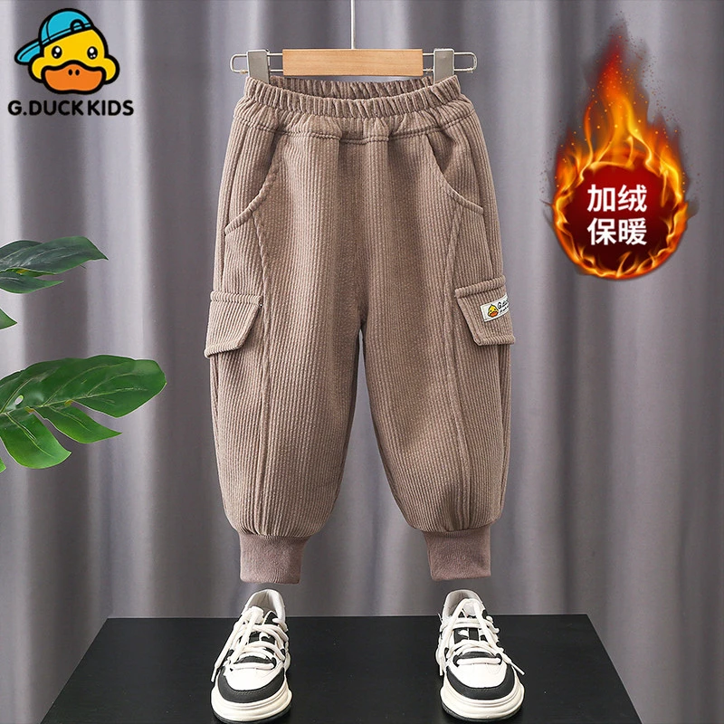 小黄鸭儿童裤子冬装2024新款男宝女宝加绒加厚休闲裤中小童保暖裤