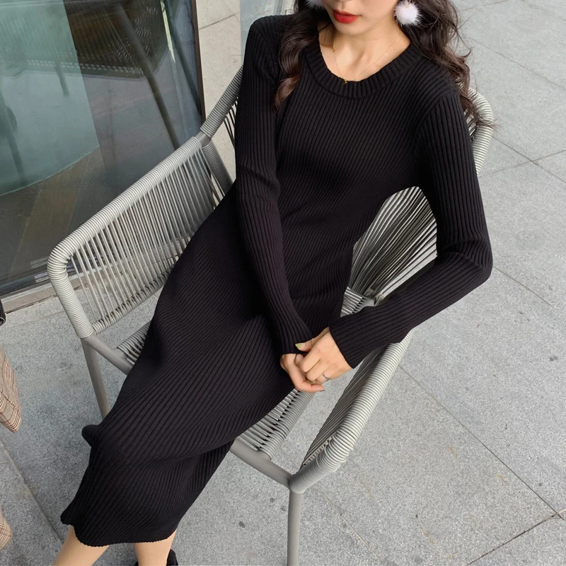 长款毛衣女2023秋冬新款外穿针织连衣裙修身过膝连体打底长裙内搭