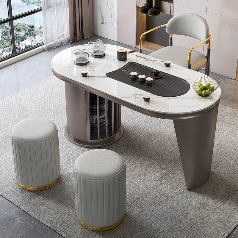 现代简约轻奢风茶桌小茶台阳台岩板办公休闲二合一小型一体泡茶桌