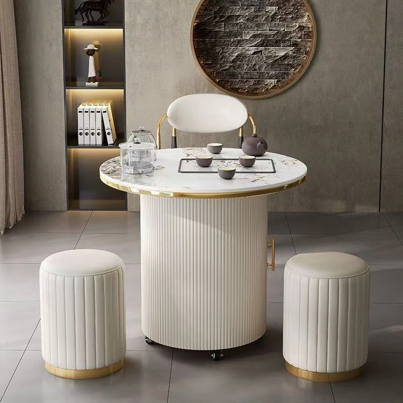 岩板茶台茶桌现代桌椅简约组合茶几小户型一体移动阳台家用圆形