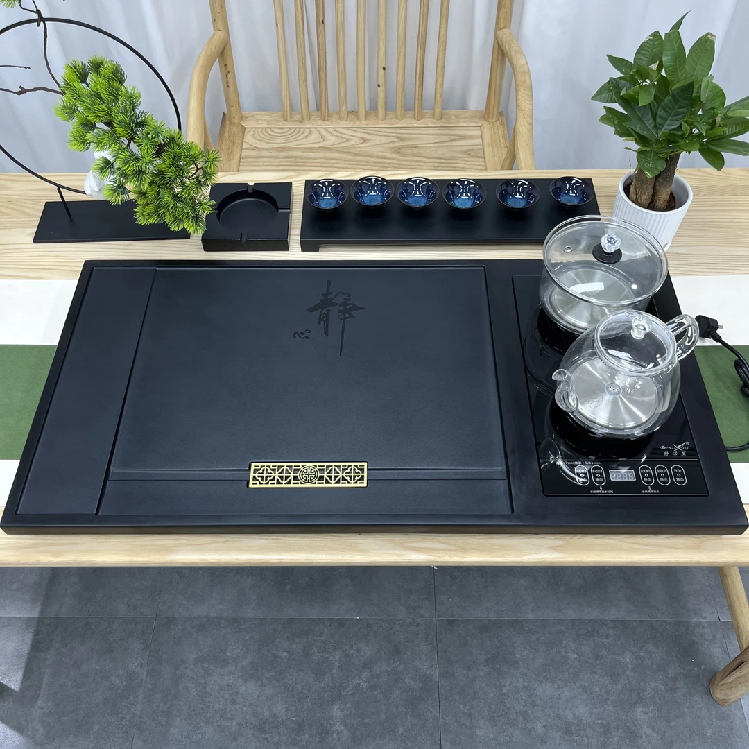 静心 乌金石电炉一体石茶盘整块石头茶盘家用办公用排水式