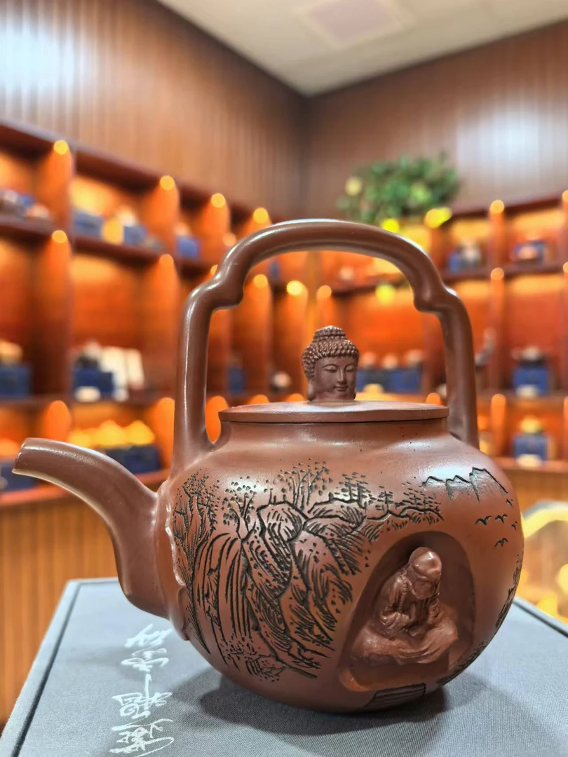 佛缘观山吴经提梁红皮龙紫砂壶