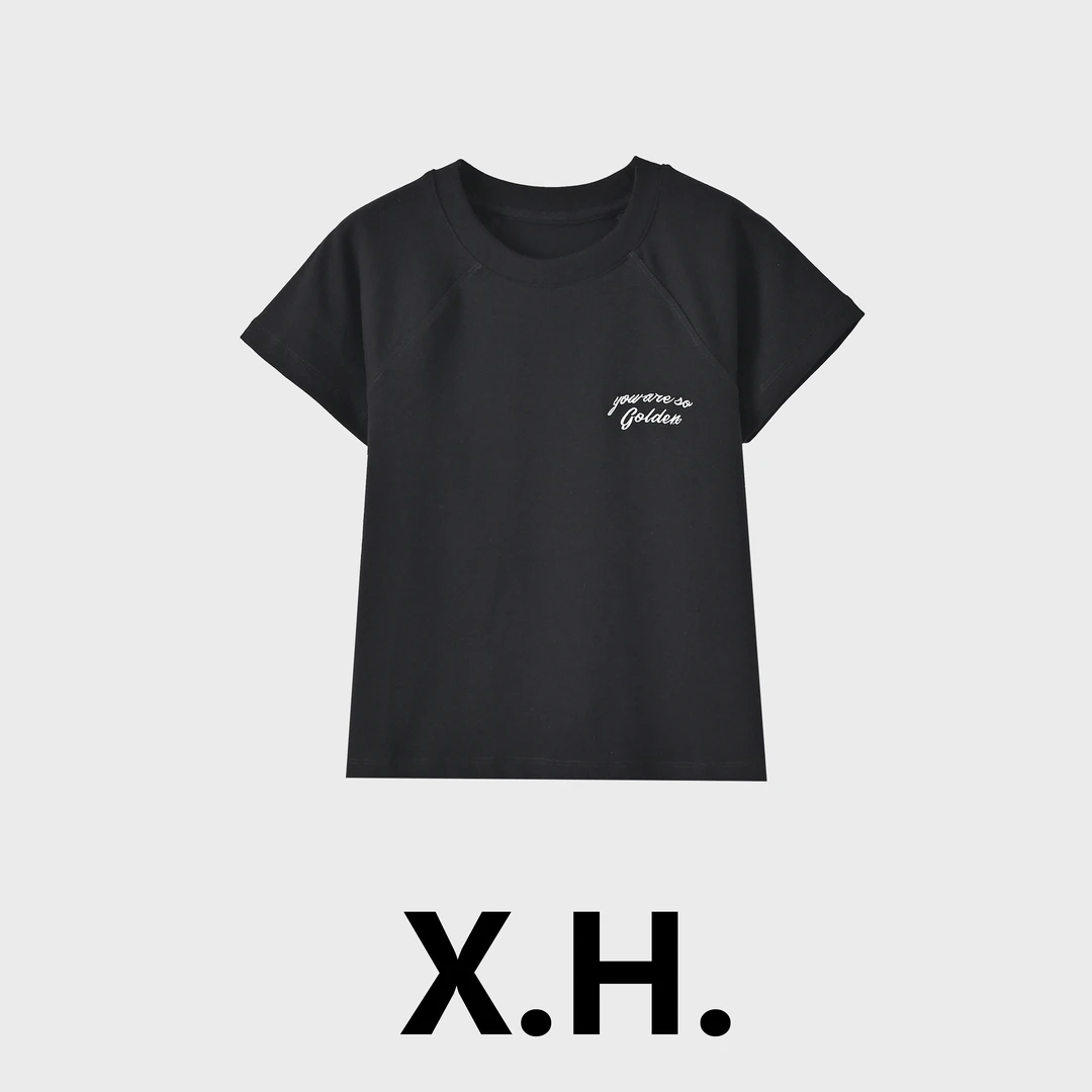 （清）小飞袖前后刺绣字母修身短款圆领短袖