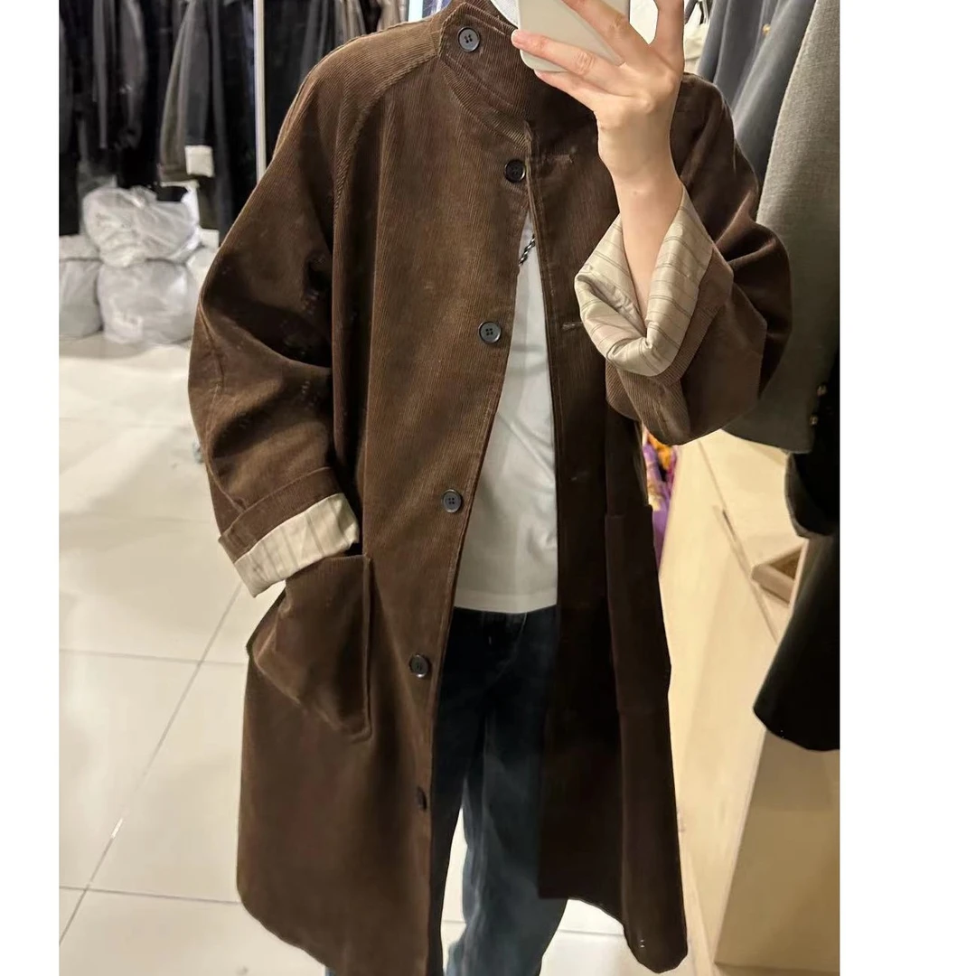 韩系复古美拉德灯芯绒风衣外套