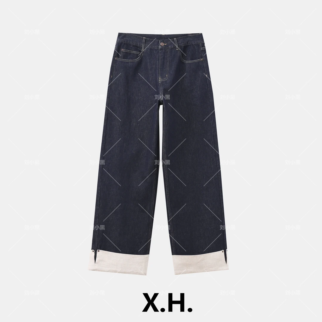 （清）素净生活挽边裤腿牛仔裤