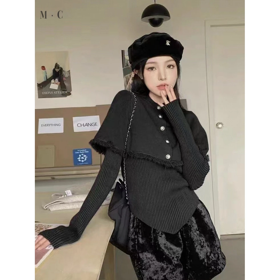 设计感炸街毛衣叠穿两件套小众秋冬2024新款女打底衫时髦时尚洋气