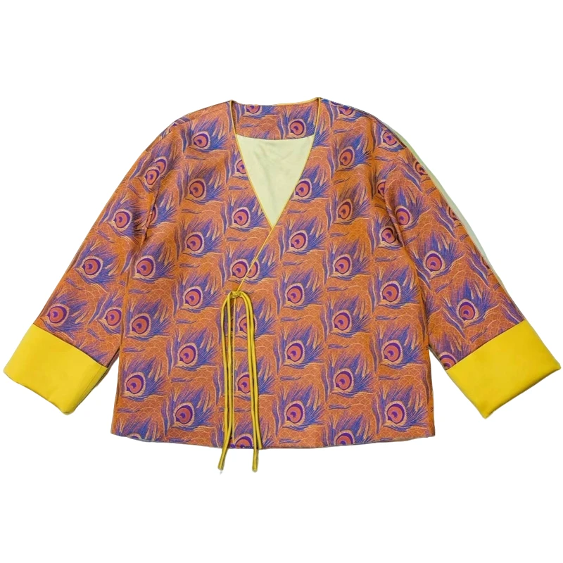 【天使缎府】】上久楷织羽V领宋锦中式中国风时尚外套上衣长袖复古