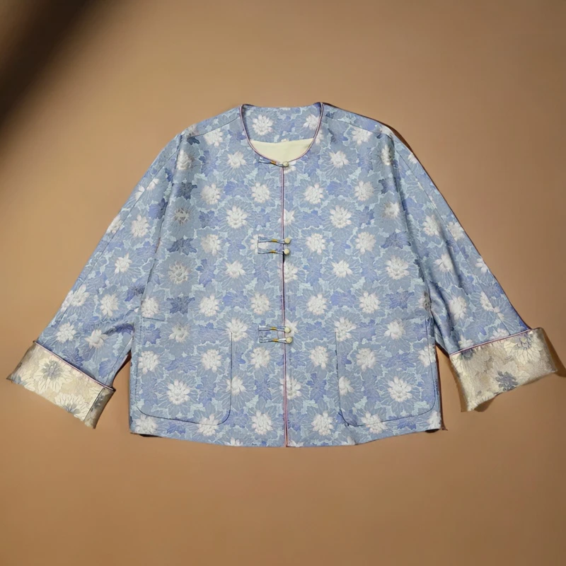 【天使缎府】上久楷紫曲水凌波新中式口袋圆领宋锦洋气中国风外套