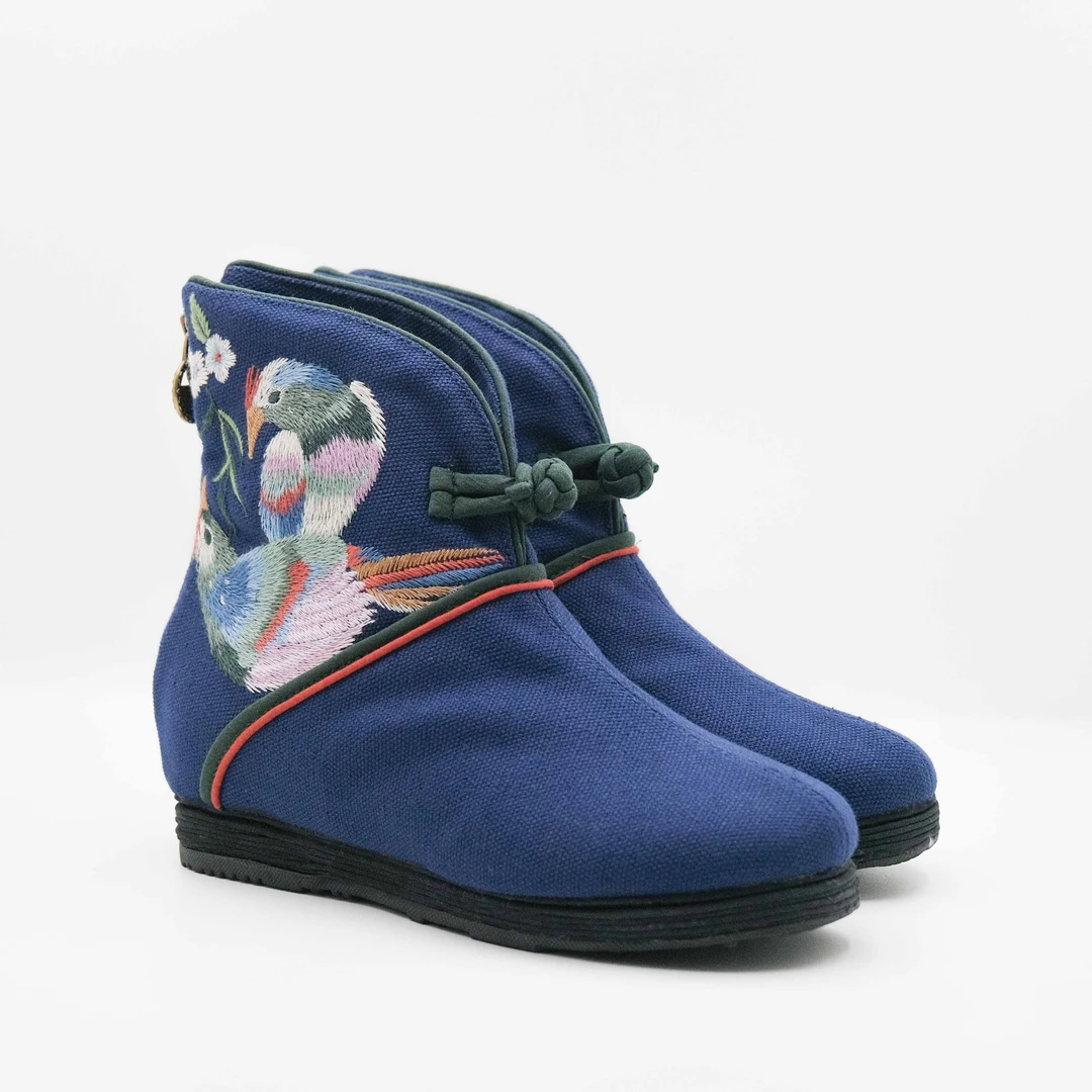 【鸟语花香】汉舞中国风千层底布鞋后拉链内增高女靴软底女单靴