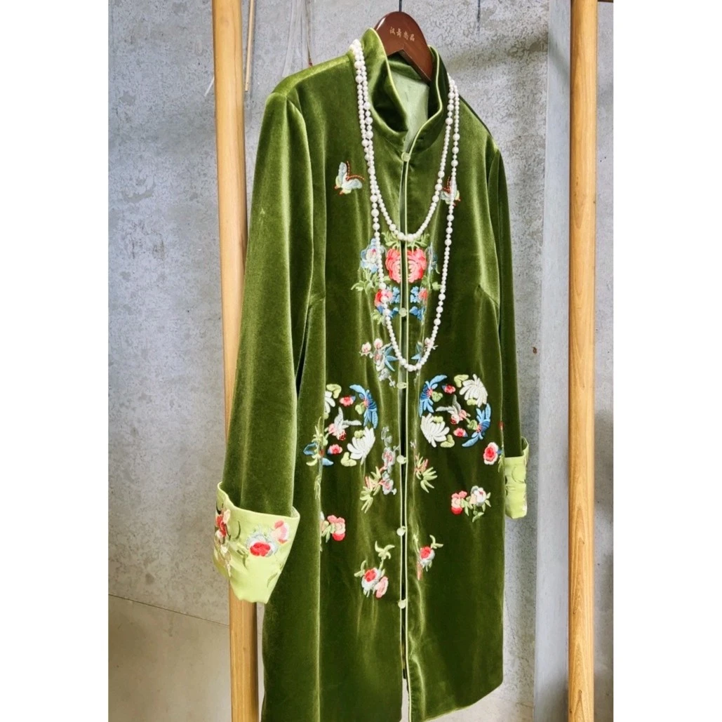 汉舞中国风复古刺绣丝绒中长款上衣A9135