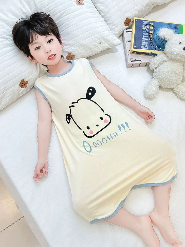 儿童连体睡衣夏季薄款男童家居服防着凉莫代尔男宝宝睡裙男孩女孩