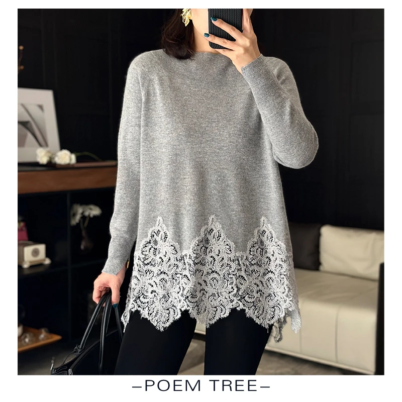 poemtree“ES重工家族系列”琎口定制蕾丝绣花中长款上衣SZ24202