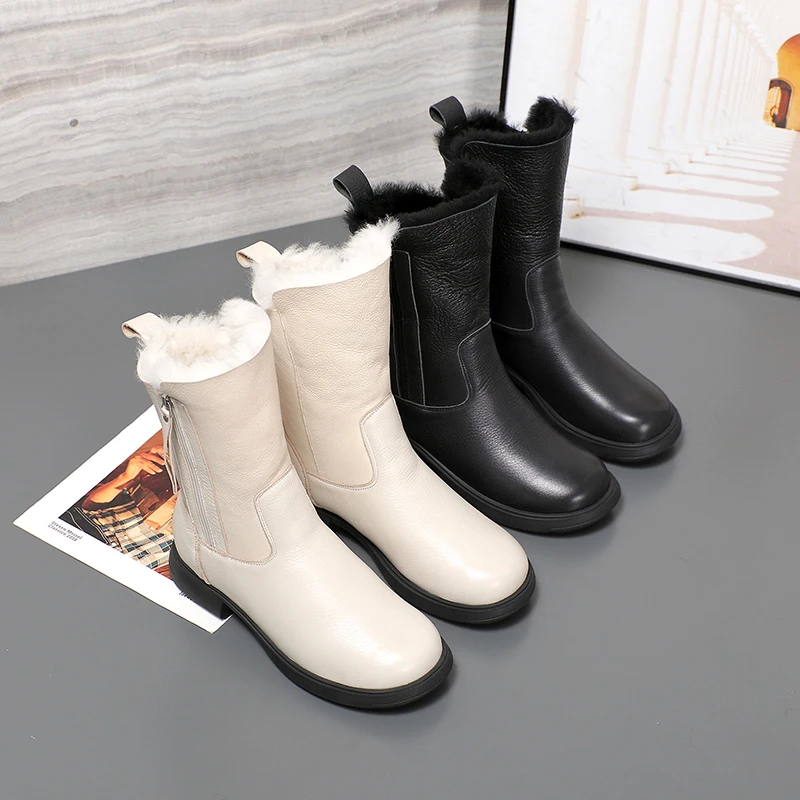 雅氏雪地靴女款2024新款冬季真羊皮毛一体防水防滑加绒保暖加厚底