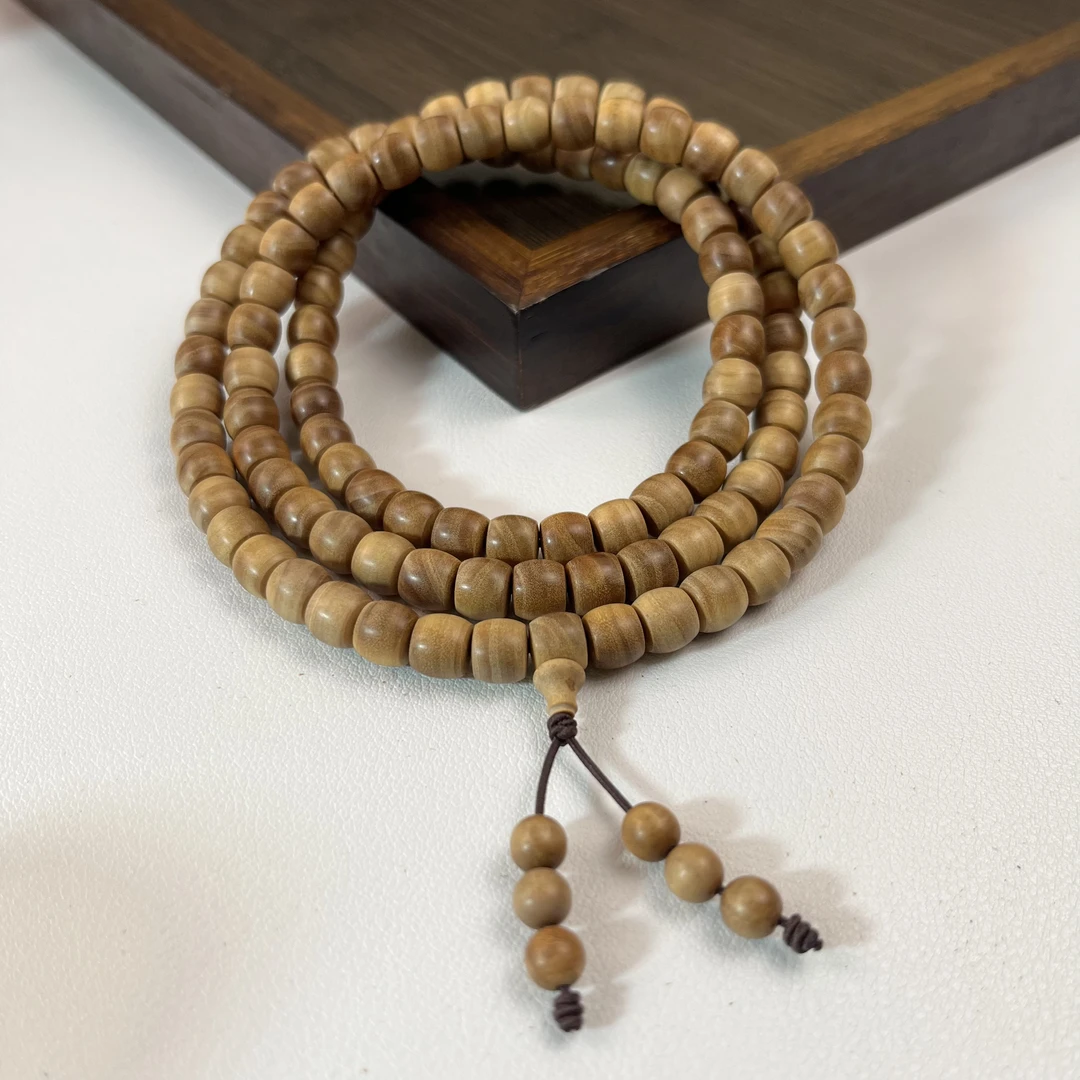 印度迈索尔老山檀香文玩手串7✖️8直切珠黑肉虎皮横纹108颗