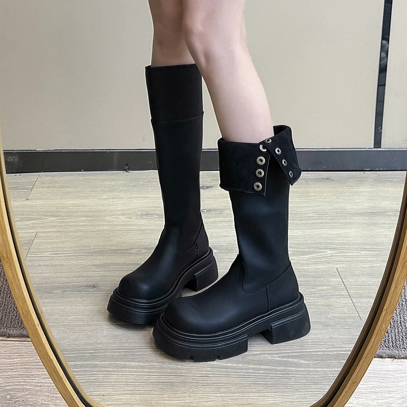 长筒靴女2024新款夏季靴子小个子百搭网红粗跟不过膝厚底高筒靴