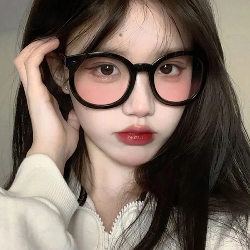 腮红眼镜女小红书推荐黑框素颜神器渐变粉色镜片近视可配近视大框