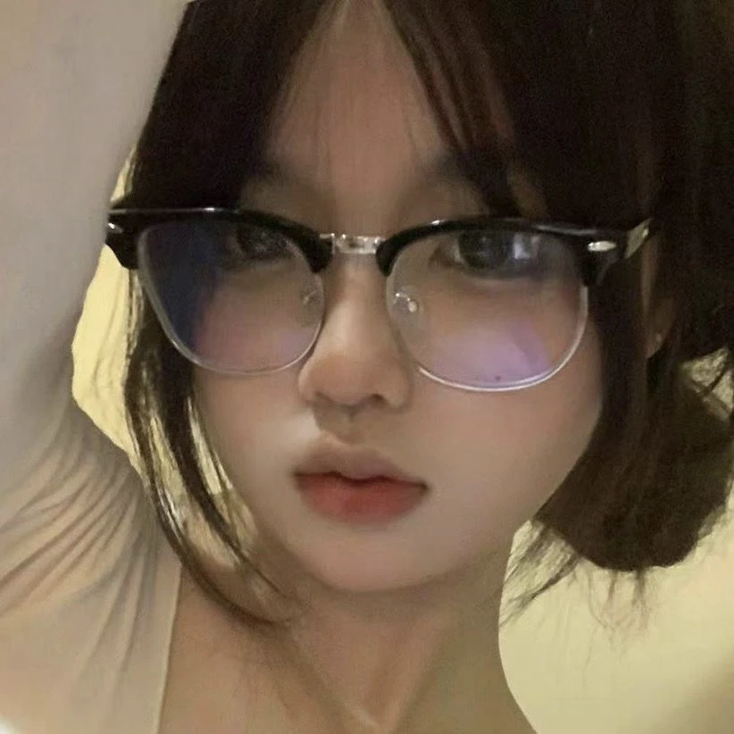 日系复古黑色半框眼镜女纯欲网红圆脸显瘦平光可配近视眼睛框架男