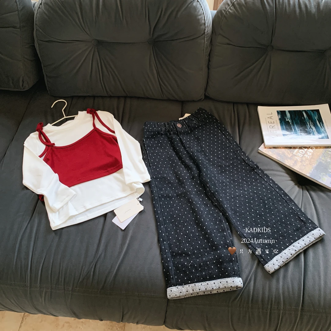 K1192-吊带两件套+K1188-点点牛仔裤