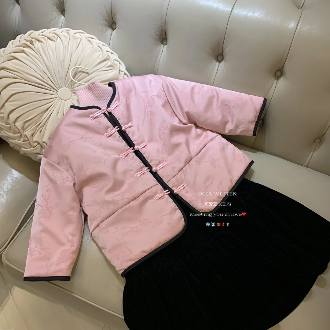 【断码特价】S3391-缎面祥云提花 新中式外套+黑色丝绒半裙