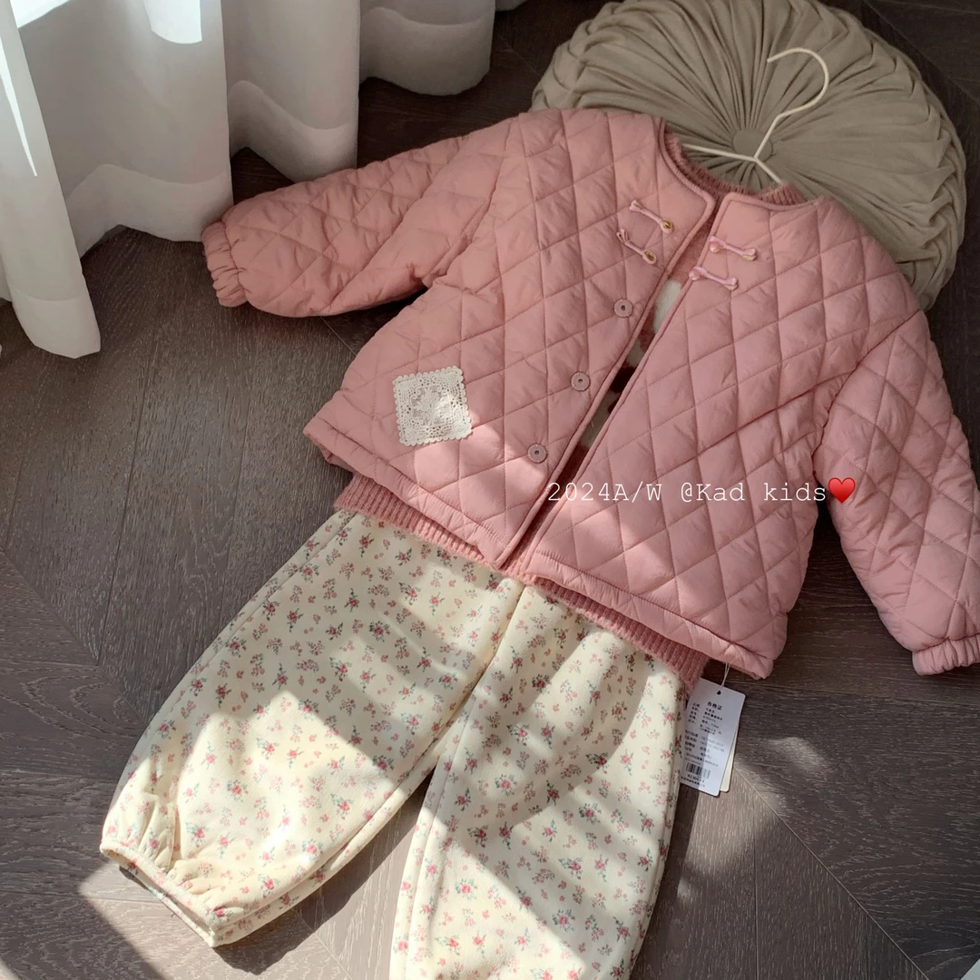 [清仓]K1304-粉色菱格棉衣(三防面料)+K1312-加绒碎花裤