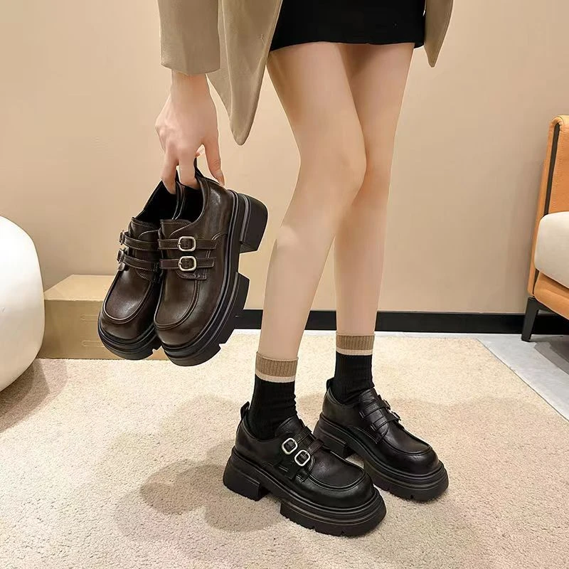 厚底乐福学院风女2024年春秋新款潮百搭厚底增高时尚圆头乐福鞋软