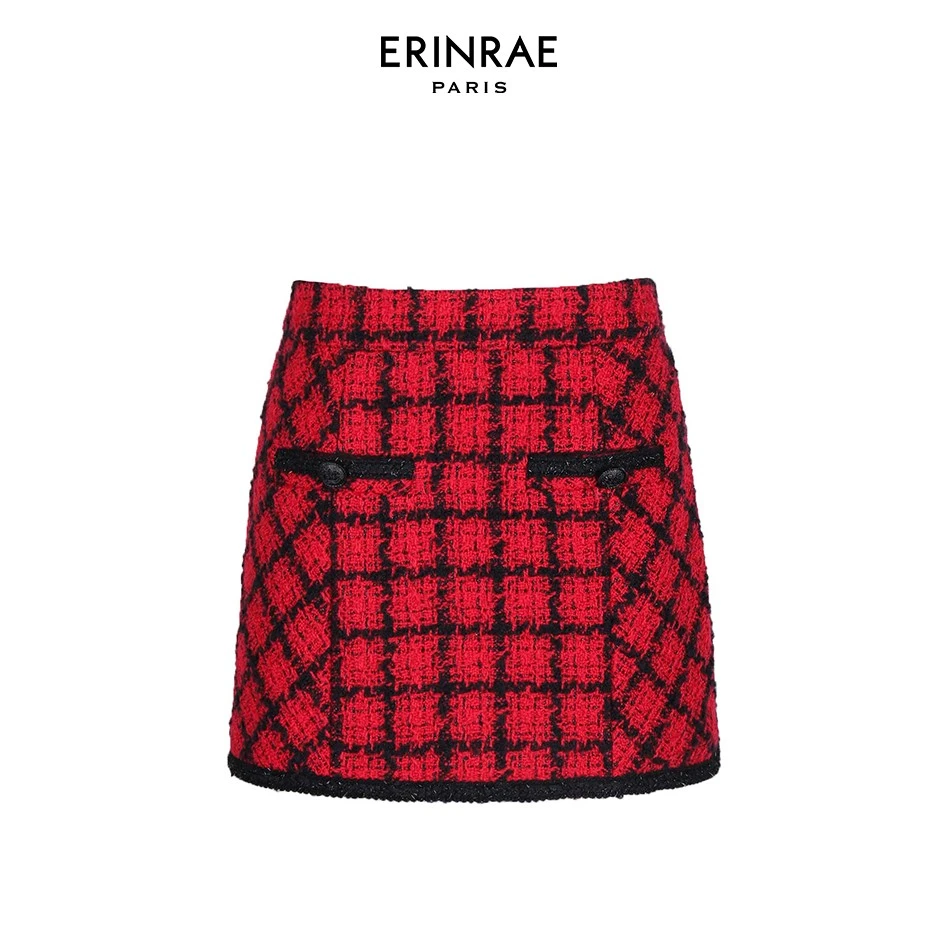 ERINRAE秋季新款红色小香风格纹半身裙百搭时尚女装EF421219WO