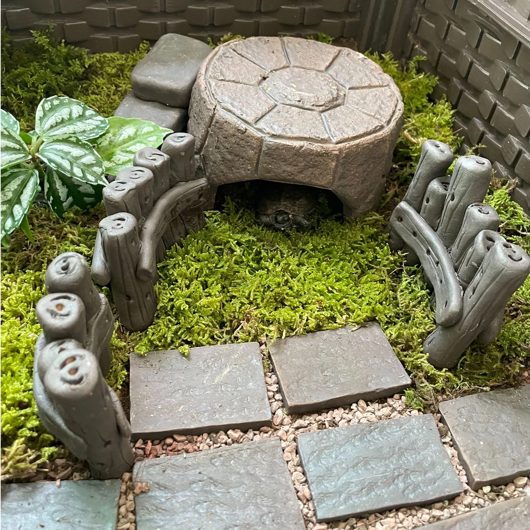 手工陶瓷制作乌龟黄缘龟躲避屋窝洞穴造景装饰乌龟山洞仿真石头