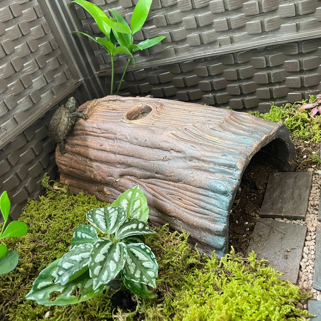 手工陶瓷乌龟黄缘龟躲避屋晒台爬坡晒背台爬宠别墅造景仿真树木
