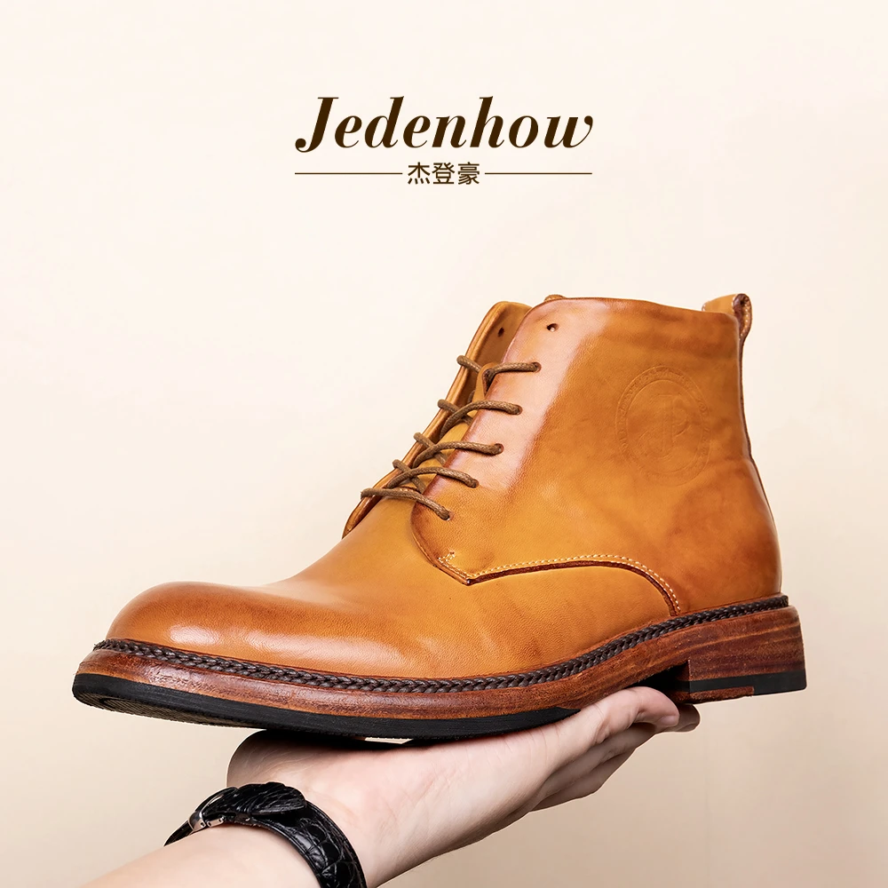 秋季新款水洗马皮短靴男士英伦复古做旧百搭真皮大底固特异马丁靴