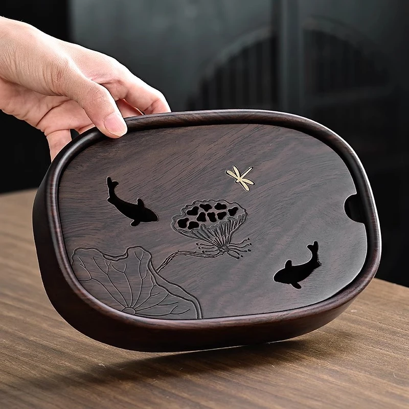茶盘家用2024新款小型黑檀实木长方形干泡茶台一人用储水托盘茶几
