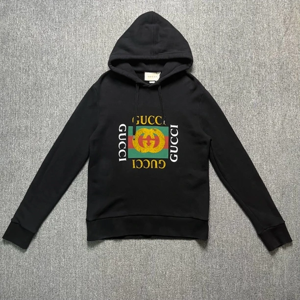 Gucci 方块做旧印花大logo黑色帽衫/S码/99新/11522