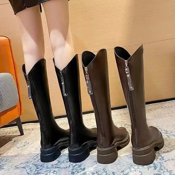 【丹丹专属】长筒靴女2023秋冬显瘦厚底粗跟高筒靴不过膝骑士靴子
