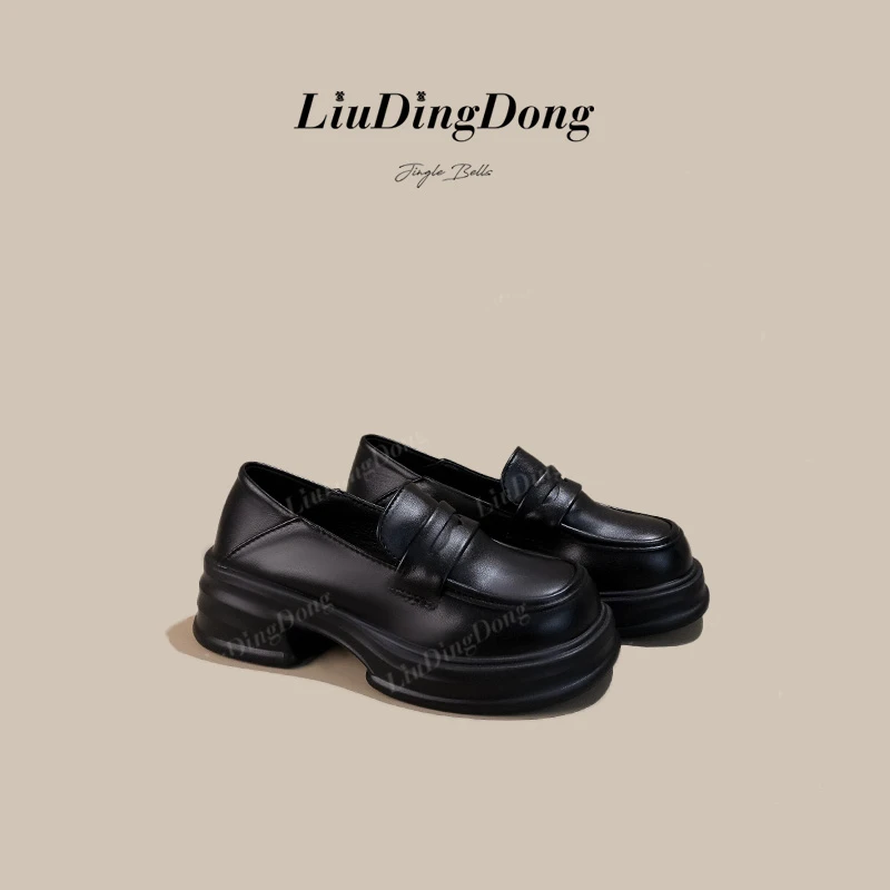 黑色厚底英伦风小皮鞋女2024新款秋季松糕玛丽珍女鞋子乐福鞋女