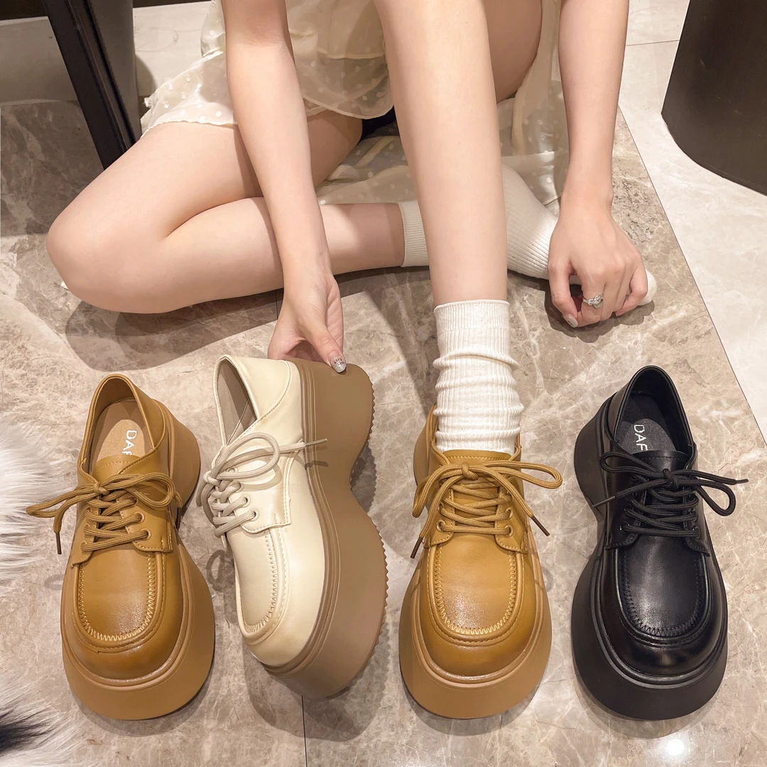 系带厚底小皮鞋女2024秋季新款复古增高单鞋英伦学院风松糕乐福鞋